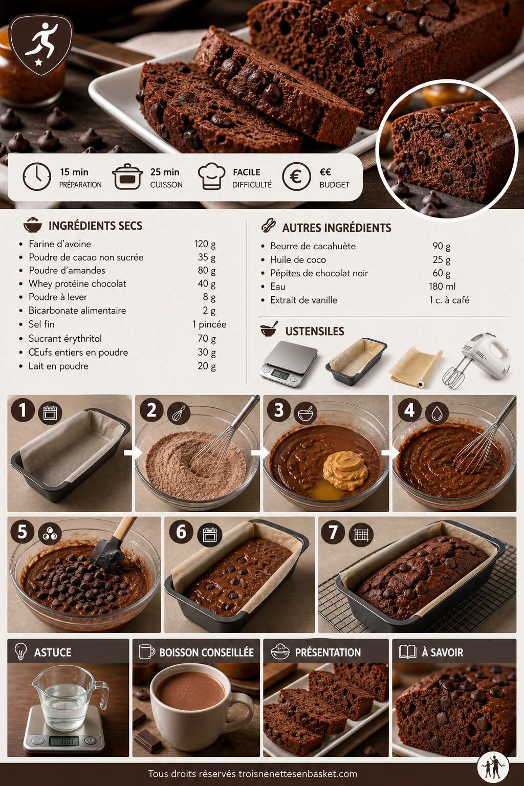 Fiche recette G&acirc;teau sport chocolat : recette &eacute;nerg&eacute;tique et d&eacute;licieuse