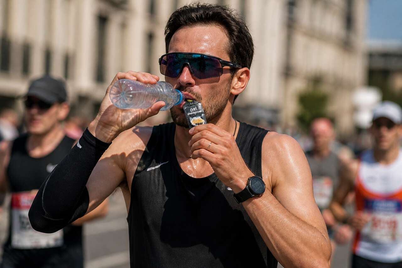 Pendant la course: hydratation, gels et allure pour garder un ventre stable