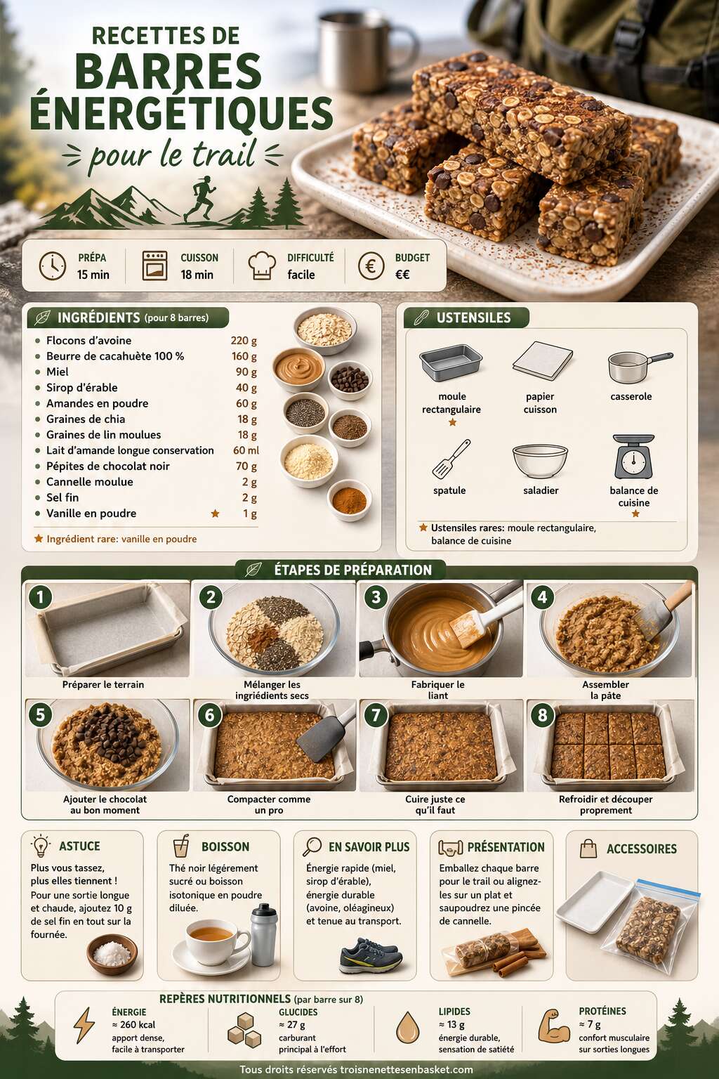 Fiche recette Recettes de barres énergétiques pour le trail Fiche recette Recettes de barres énergétiques pour le trail